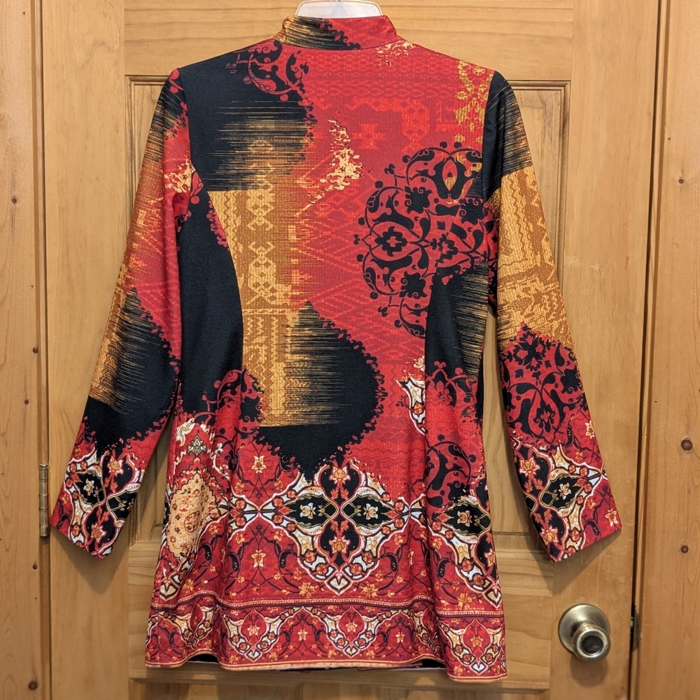 Chico's Printed Statement Jacket Sz 0 Small Blazer Black Red Art to Wear Asian - Picture 7 of 13